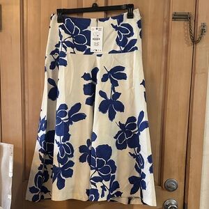 Zara Cream A-Line Skirt with Blue Floral Design